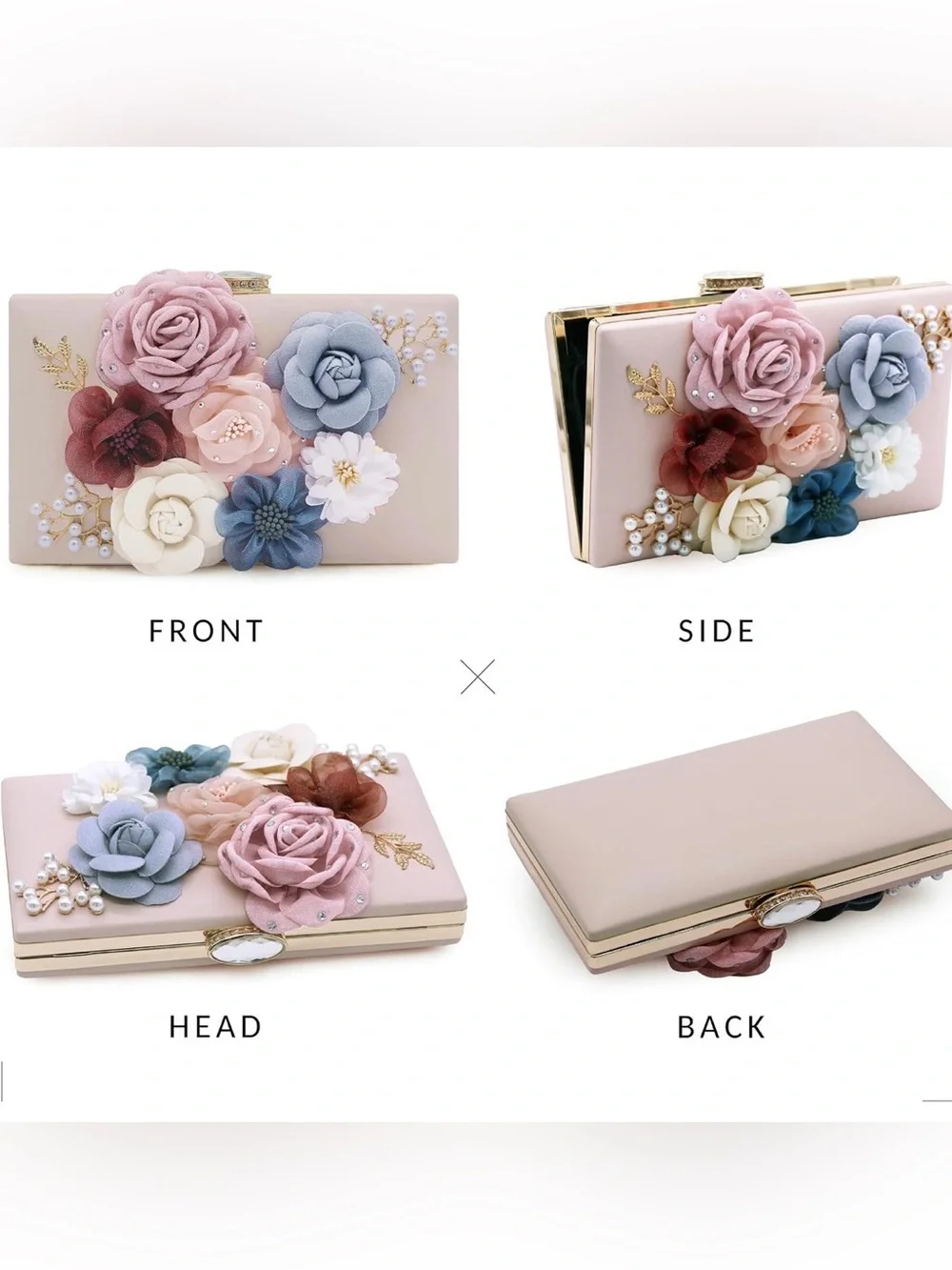Floral Embellished Pink Crossbody Clutch - Gold Chain